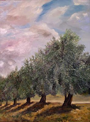 Oliveraie Chemlal — peinture évoquant les vergers du Djurdjura