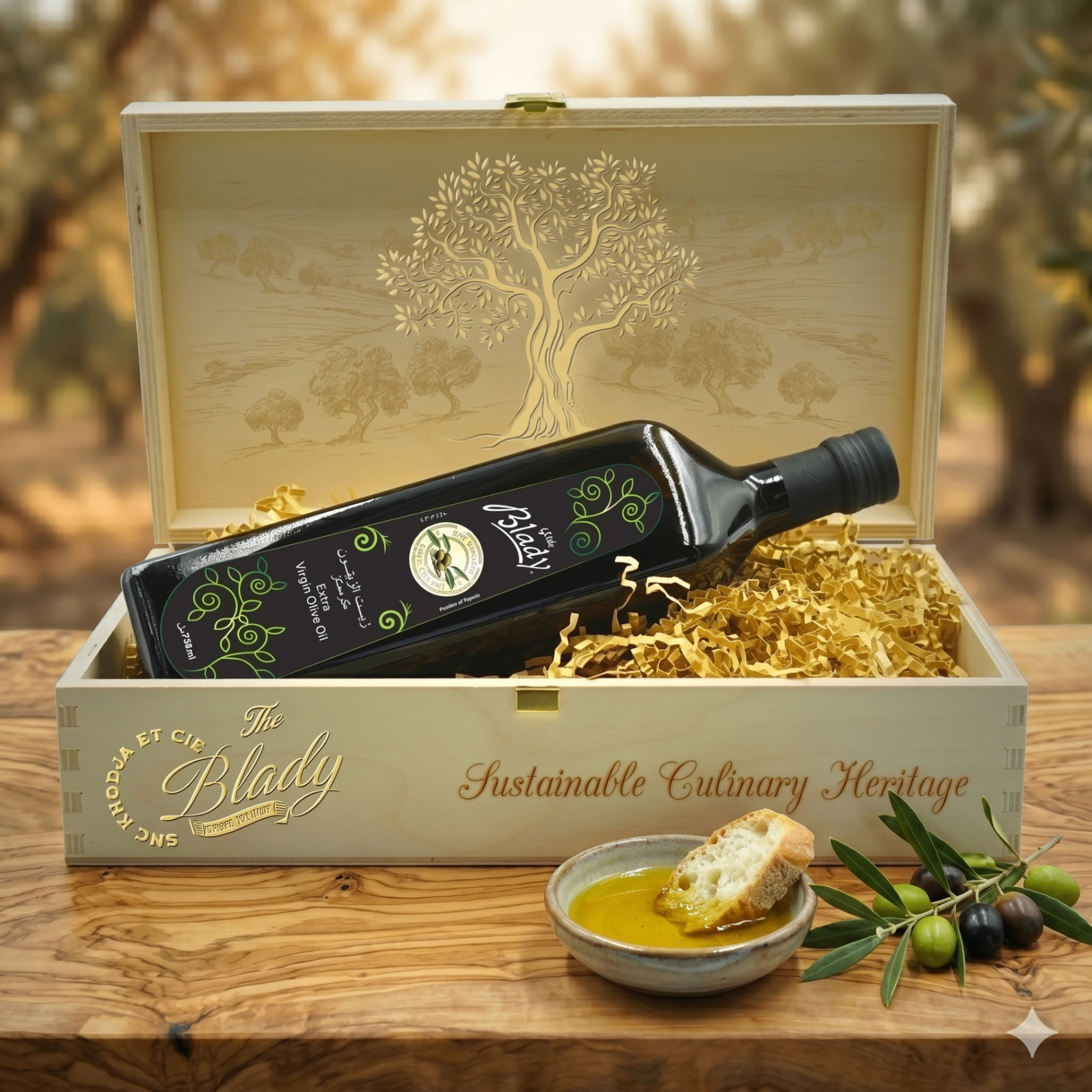 Coffret prestige Blady — huile d'olive vierge extra en écrin bois gravé