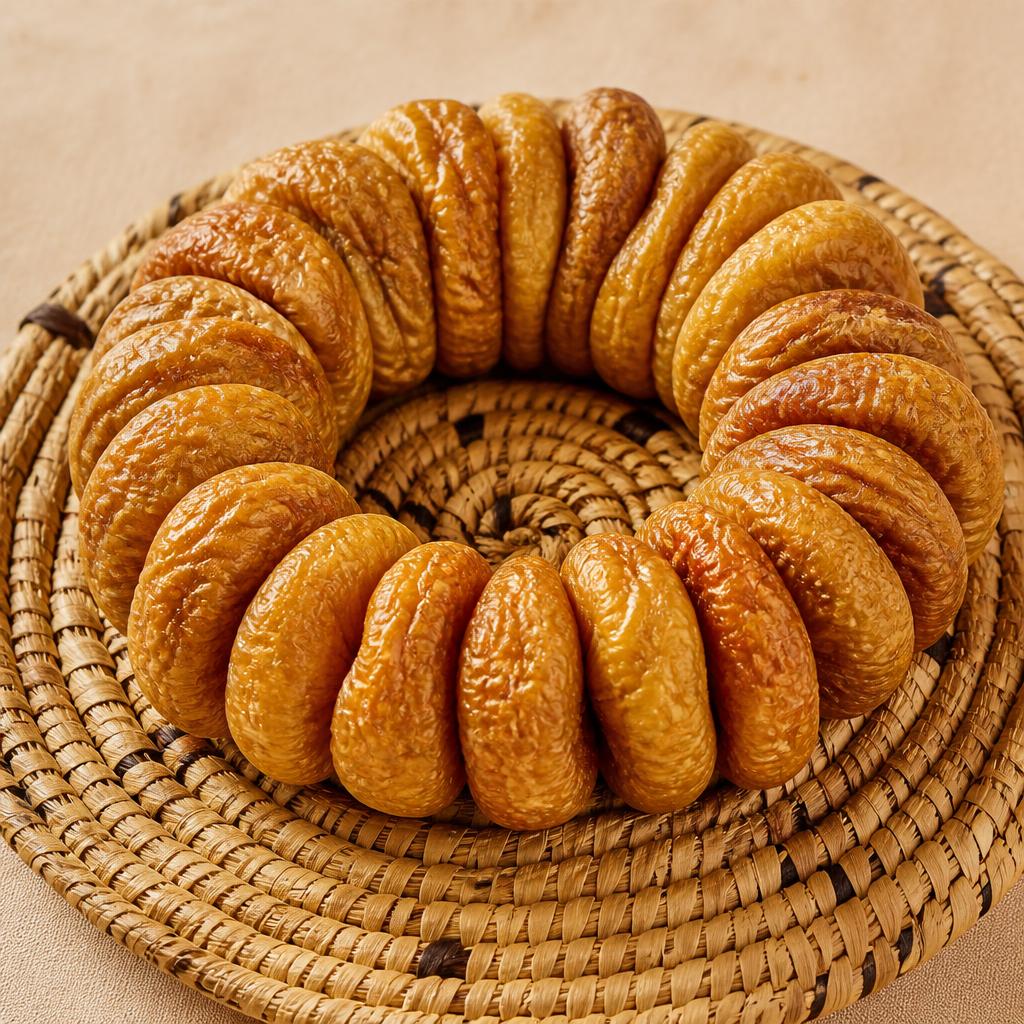 Couronne de figues sèches sur set de paille tressé